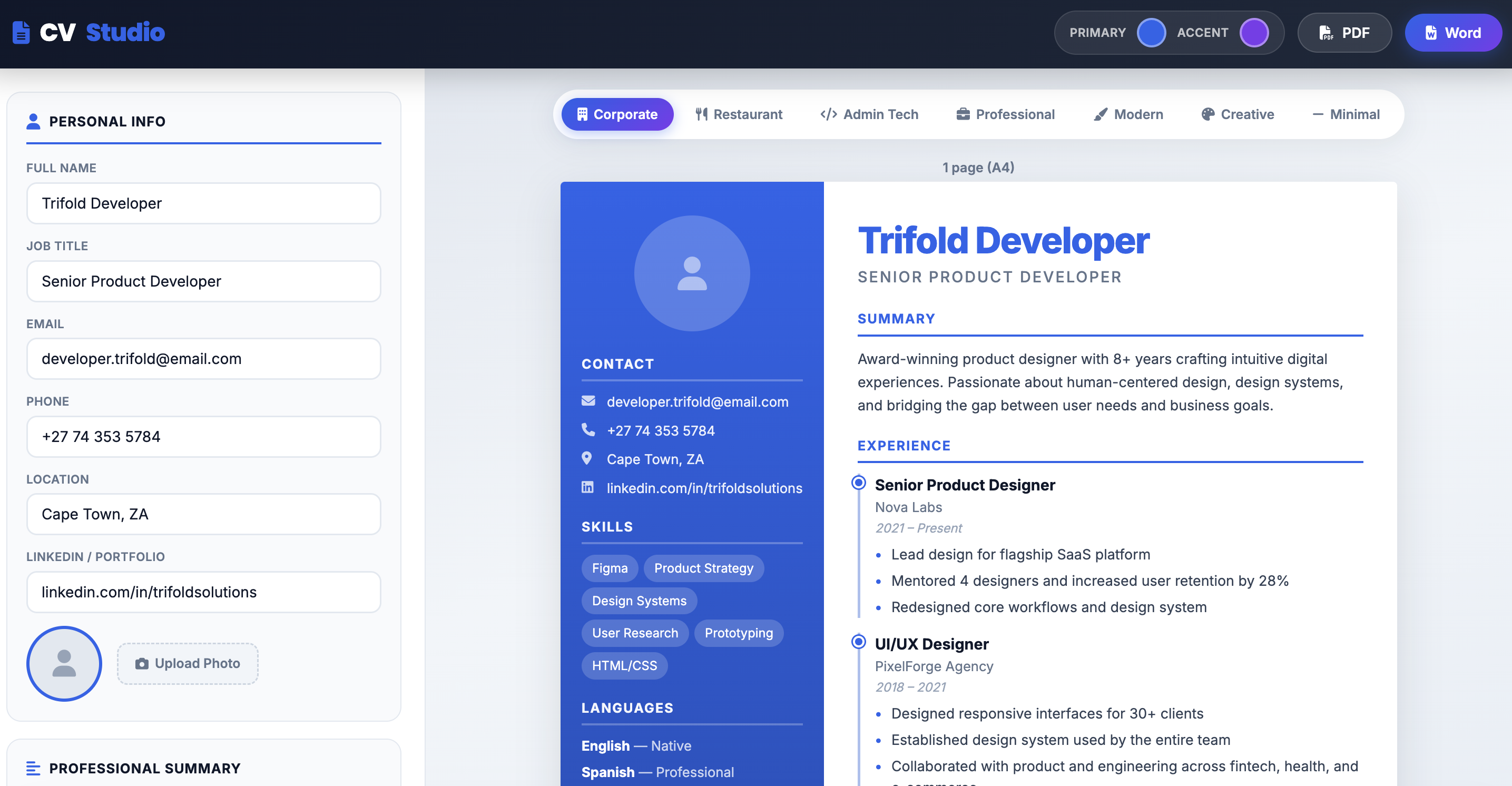 CVPro — Premium CV Generator